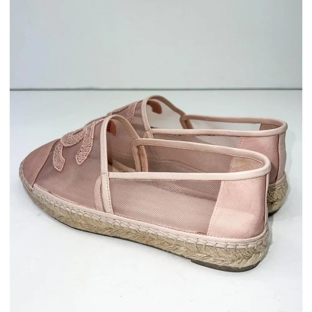 CHANEL Grosgrain Light Pink Mesh CC Logo Pink Cap Toe Flat Espadrilles Size EU37 - Picture 6 of 13